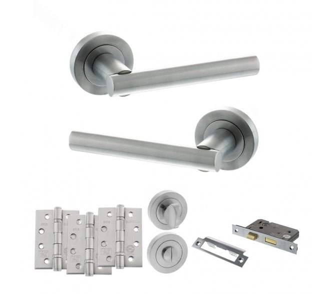 STATUS Nebraska Door Handle Bathroom Pack (4 Fire Rated Hinges x3) - Satin Chrome