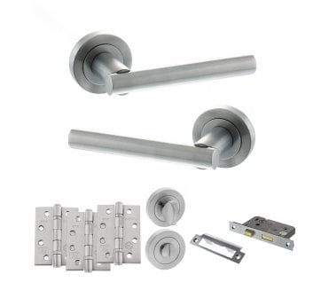 STATUS Nebraska Door Handle Bathroom Pack (4 Fire Rated Hinges x3) - Satin Chrome