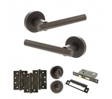 STATUS Nebraska Door Handle Bathroom Pack (4 Fire Rated Hinges x3) - Urban Dark Bronze