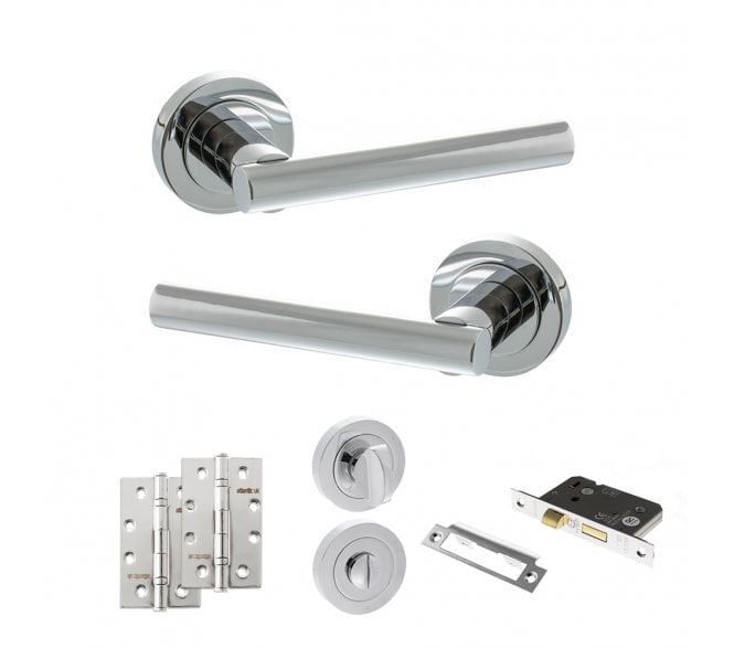 STATUS Nebraska Door Handle Bathroom Pack (4 Slim Knuckle Hinges x2) - Polished Chrome