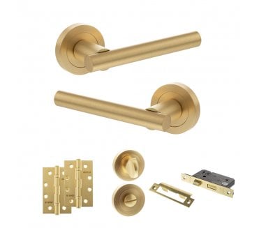 STATUS Nebraska Door Handle Bathroom Pack (4 Slim Knuckle Hinges x2) - Satin Brass