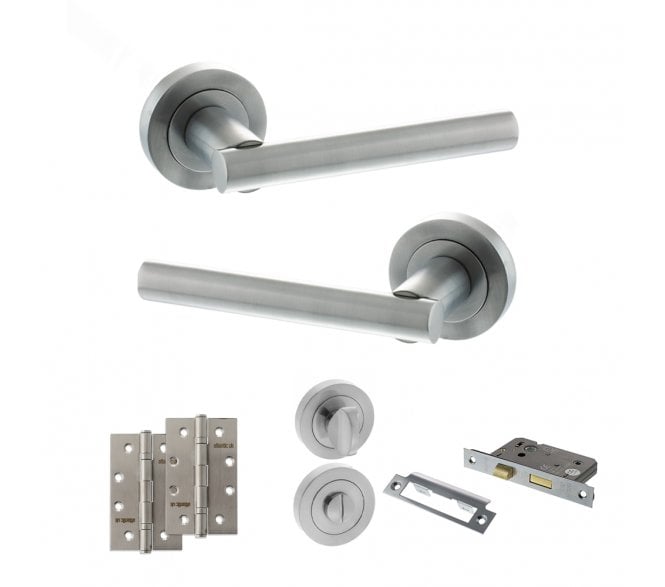STATUS Nebraska Door Handle Bathroom Pack (4 Slim Knuckle Hinges x2) - Satin Chrome