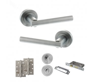 STATUS Nebraska Door Handle Bathroom Pack (4 Slim Knuckle Hinges x2) - Satin Chrome