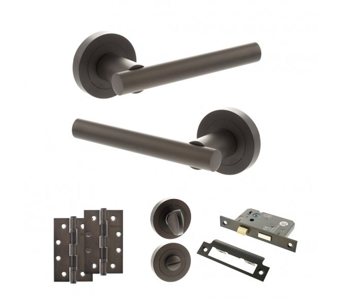 STATUS Nebraska Door Handle Bathroom Pack (4 Slim Knuckle Hinges x2) - Urban Dark Bronze