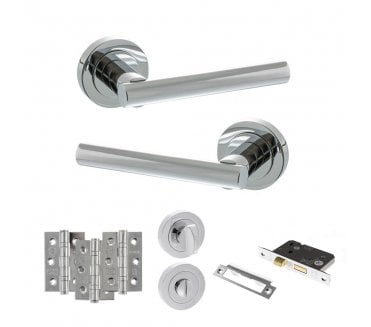 STATUS Nebraska Door Handle Bathroom Pack (3 Ball Bearing Hinges x3) - Polished Chrome