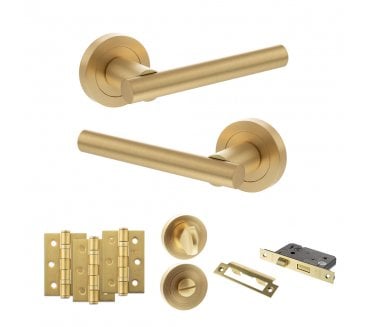 STATUS Nebraska Door Handle Bathroom Pack (3 Ball Bearing Hinges x3) - Satin Brass