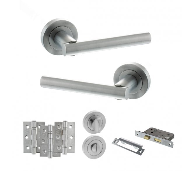 STATUS Nebraska Door Handle Bathroom Pack (3 Ball Bearing Hinges x3) - Satin Chrome