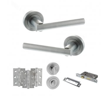 STATUS Nebraska Door Handle Bathroom Pack (3 Ball Bearing Hinges x3) - Satin Chrome