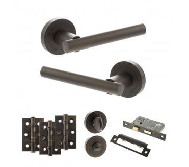 STATUS Nebraska Door Handle Bathroom Pack (3 Ball Bearing Hinges x3) - Urban Dark Bronze