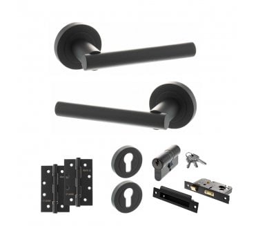 STATUS Nebraska Door Handle Euro Profile Lock Pack (4 Slim Knuckle Hinges x2) - Matt Black