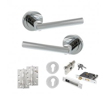 STATUS Nebraska Door Handle Euro Profile Lock Pack (4 Slim Knuckle Hinges x2) - Polished Chrome
