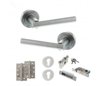 STATUS Nebraska Door Handle Euro Profile Lock Pack (4 Slim Knuckle Hinges x2) - Satin Chrome