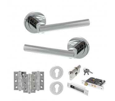 STATUS Nebraska Door Handle Euro Profile Lock Pack (3 Ball Bearing Hinges x3) - Polished Chrome
