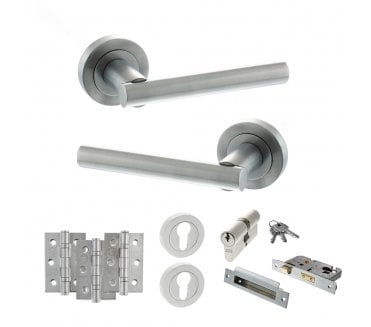 STATUS Nebraska Door Handle Euro Profile Lock Pack (3 Ball Bearing Hinges x3) - Satin Chrome