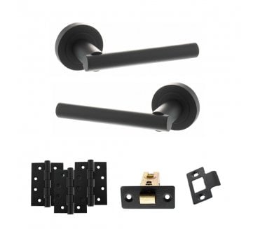 STATUS Nebraska Door Handle Latch Pack (4 Fire Rated Hinges x3) - Matt Black