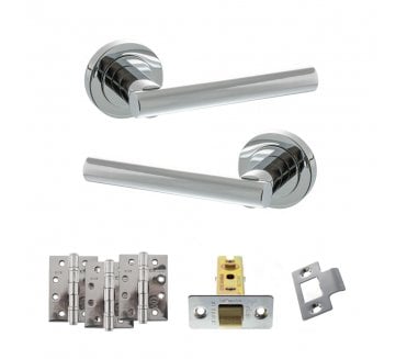 STATUS Nebraska Door Handle Latch Pack (4 Fire Rated Hinges x3) - Polished Chrome