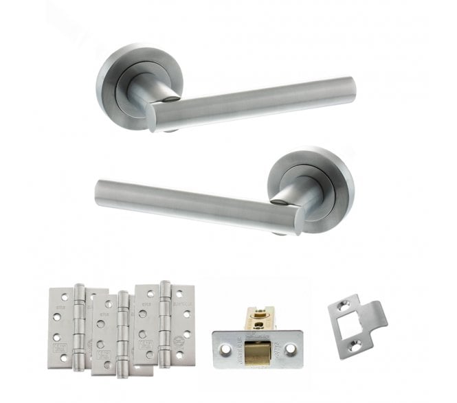 STATUS Nebraska Door Handle Latch Pack (4 Fire Rated Hinges x3) - Satin Chrome