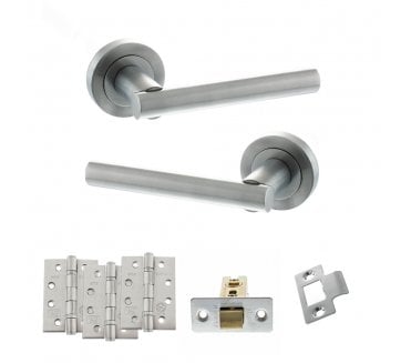 STATUS Nebraska Door Handle Latch Pack (4 Fire Rated Hinges x3) - Satin Chrome