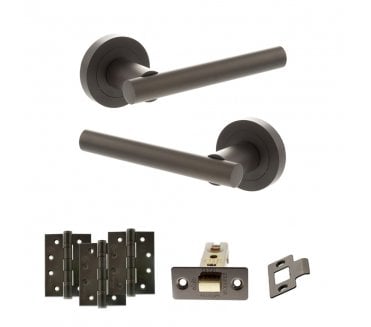 STATUS Nebraska Door Handle Latch Pack (4 Fire Rated Hinges x3) - Urban Dark Bronze