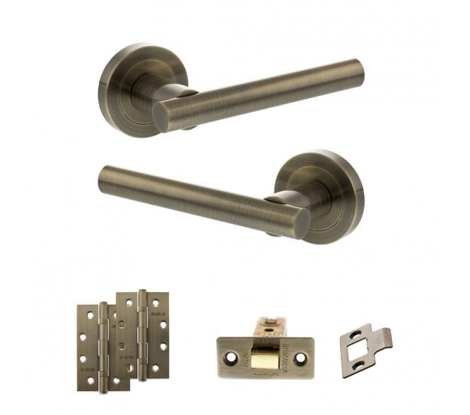 STATUS Nebraska Door Handle Latch Pack (4 Slim Knuckle Hinges x2) - Antique Brass