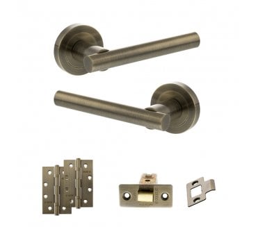 STATUS Nebraska Door Handle Latch Pack (4 Slim Knuckle Hinges x2) - Antique Brass
