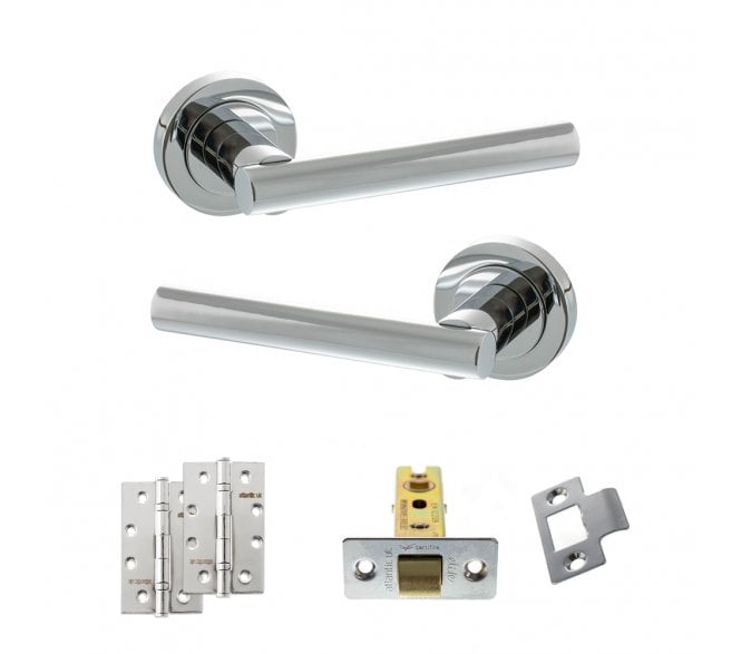 STATUS Nebraska Door Handle Latch Pack (4 Slim Knuckle Hinges x2) - Polished Chrome