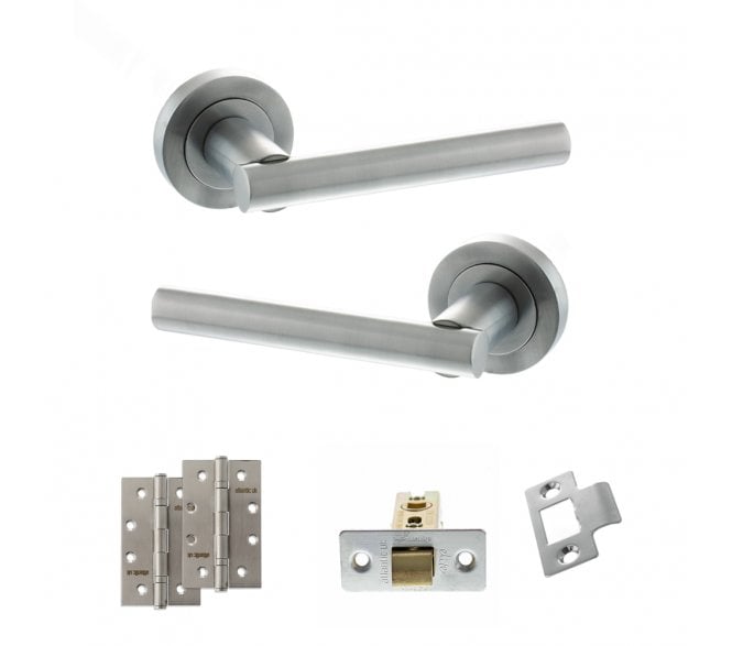 STATUS Nebraska Door Handle Latch Pack (4 Slim Knuckle Hinges x2) - Satin Chrome