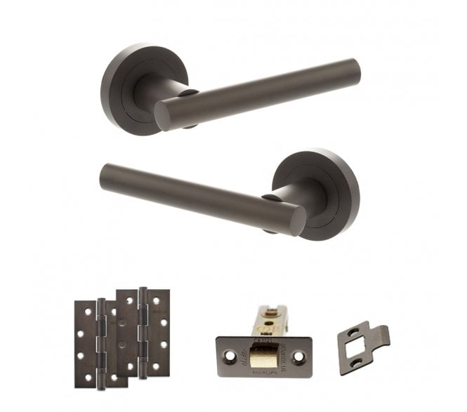 STATUS Nebraska Door Handle Latch Pack (4 Slim Knuckle Hinges x2) - Urban Dark Bronze