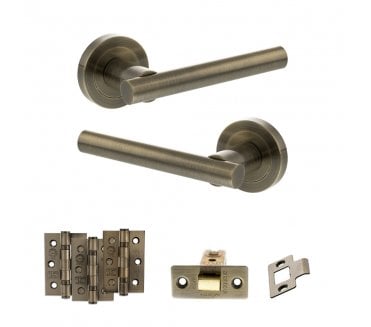 STATUS Nebraska Door Handle Latch Pack (3 Ball Bearing Hinges x3) - Antique Brass