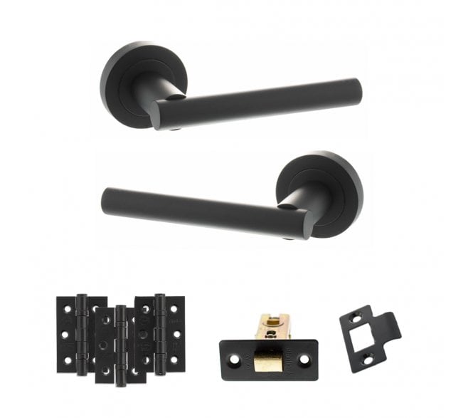 STATUS Nebraska Door Handle Latch Pack (3 Ball Bearing Hinges x3) - Matt Black