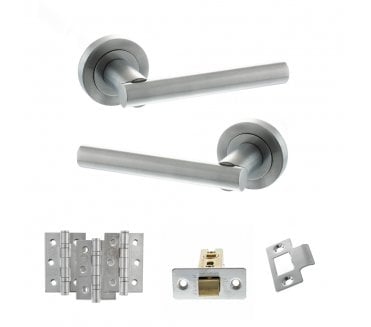 STATUS Nebraska Door Handle Latch Pack (3 Ball Bearing Hinges x3) - Satin Chrome