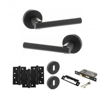 STATUS Nebraska Door Handle Lock Pack (4 Fire Rated Hinges x3) - Matt Black