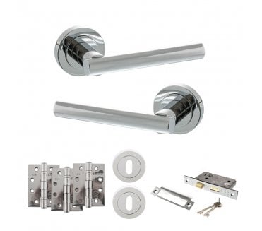 STATUS Nebraska Door Handle Lock Pack (4 Fire Rated Hinges x3) - Polished Chrome