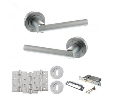 STATUS Nebraska Door Handle Lock Pack (4 Fire Rated Hinges x3) - Satin Chrome