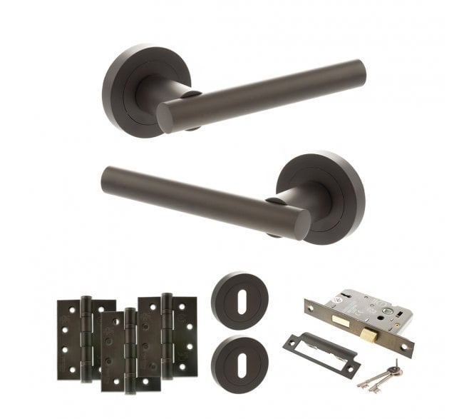 STATUS Nebraska Door Handle Lock Pack (4 Fire Rated Hinges x3) - Urban Dark Bronze