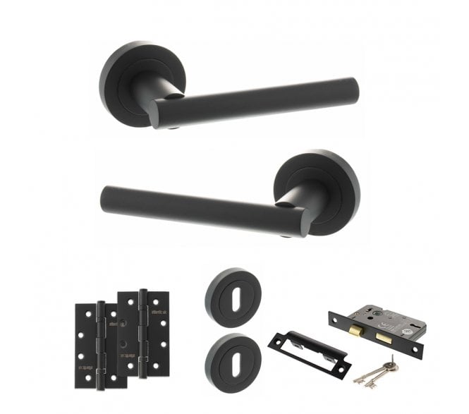 STATUS Nebraska Door Handle Lock Pack (4 Slim Knuckle Hinges x2) - Matt Black