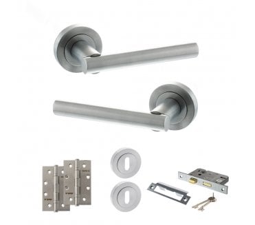 STATUS Nebraska Door Handle Lock Pack (4 Slim Knuckle Hinges x2) - Satin Chrome