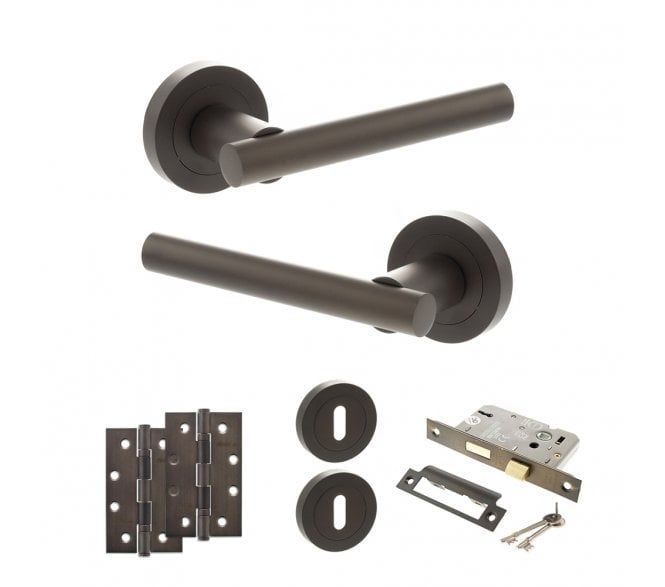 STATUS Nebraska Door Handle Lock Pack (4 Slim Knuckle Hinges x2) - Urban Dark Bronze