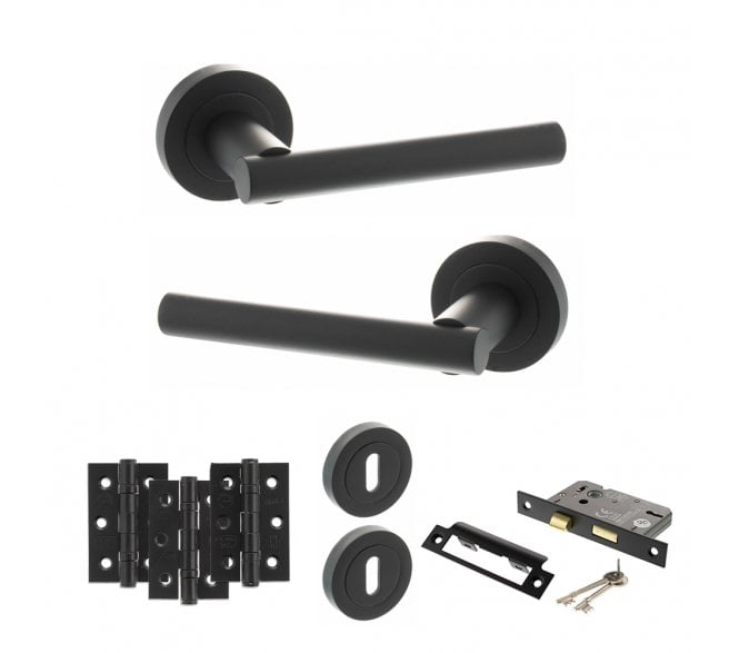 STATUS Nebraska Door Handle Lock Pack (3 Ball Bearing Hinges x3) - Matt Black