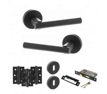 STATUS Nebraska Door Handle Lock Pack (3 Ball Bearing Hinges x3) - Matt Black