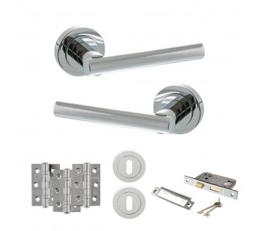 STATUS Nebraska Door Handle Lock Pack (3 Ball Bearing Hinges x3) - Polished Chrome