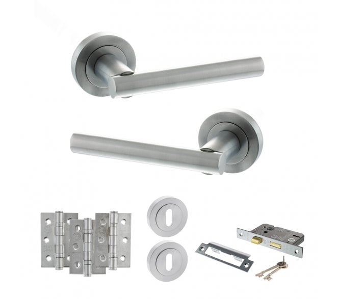 STATUS Nebraska Door Handle Lock Pack (3 Ball Bearing Hinges x3) - Satin Chrome