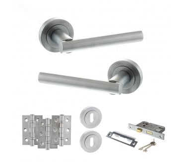 STATUS Nebraska Door Handle Lock Pack (3 Ball Bearing Hinges x3) - Satin Chrome