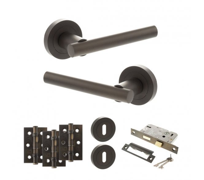 STATUS Nebraska Door Handle Lock Pack (3 Ball Bearing Hinges x3) - Urban Dark Bronze