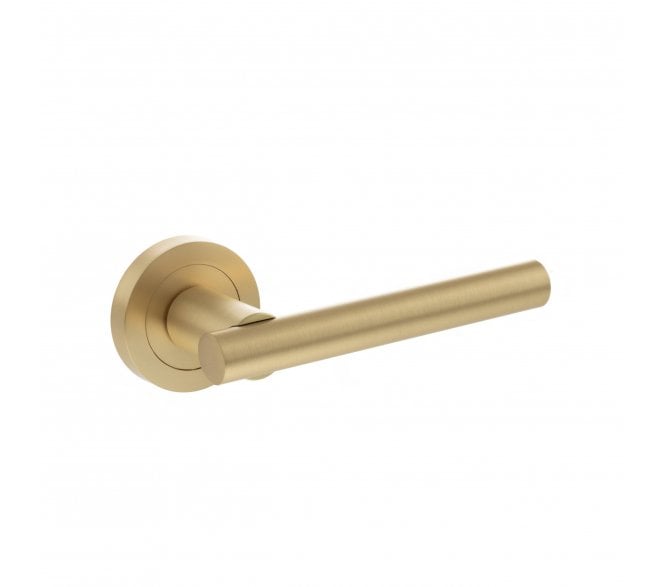 STATUS Nebraska Lever Door Handle on Round Rose - Satin Brass