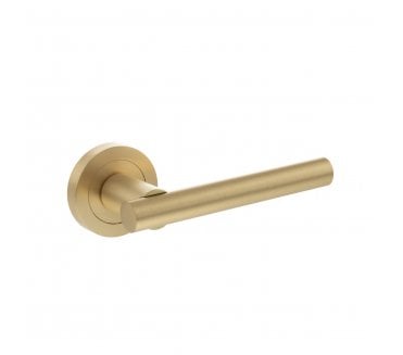 STATUS Nebraska Lever Door Handle on Round Rose - Satin Brass