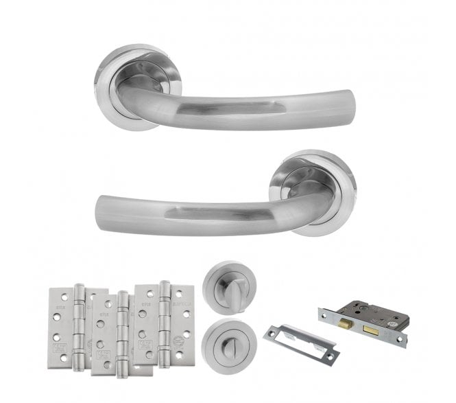 STATUS Nevada Door Handle Bathroom Pack (4 Fire Rated Hinges x3) - Satin Chrome