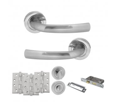 STATUS Nevada Door Handle Bathroom Pack (4 Fire Rated Hinges x3) - Satin Chrome