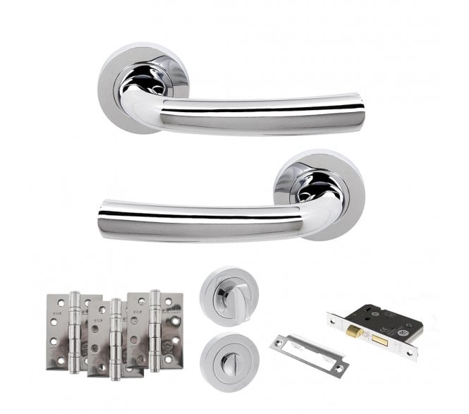 STATUS Nevada Door Handle Bathroom Pack (4 Hinges x3) - Polished Chrome