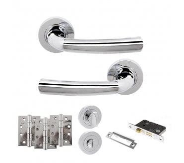 STATUS Nevada Door Handle Bathroom Pack (4 Hinges x3) - Polished Chrome